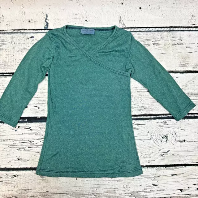 Michael Stars Women's Long Sleeve Shimmer Surplice Top [Size OSFM] V-Neck Green