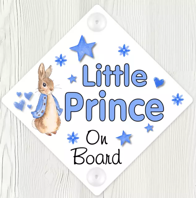 Handmade Personalised Little Prince Baby on Board Car Sign Blue