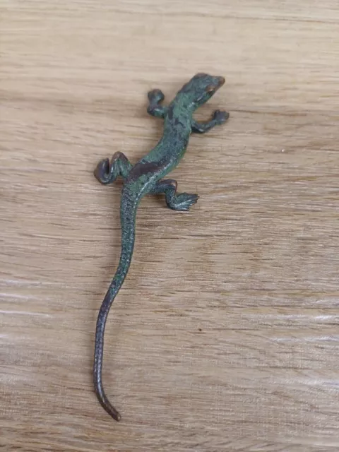 Antique Cold Painted Miniature Bronze Lizard
