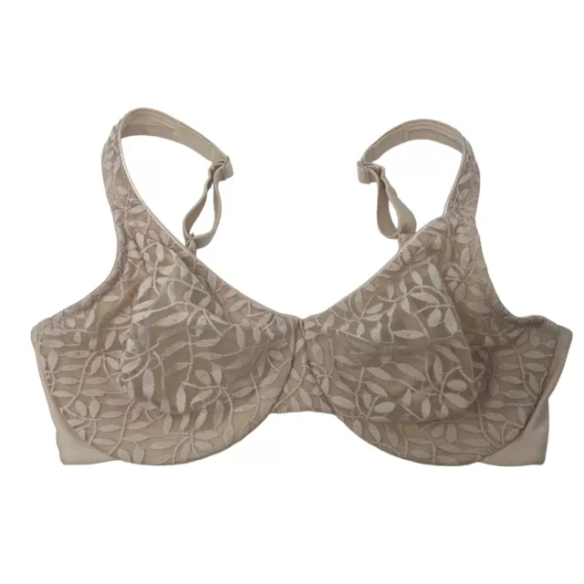 Olga Lace Sheer Leaves Underwire Minimizer Bra Womens 36D Beige Unpadded Comfort