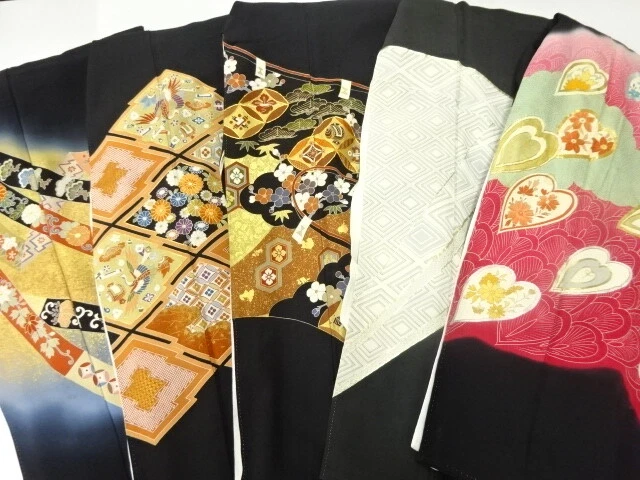 35988# Japanese Kimono / Antique Tomesode / Set Of 5
