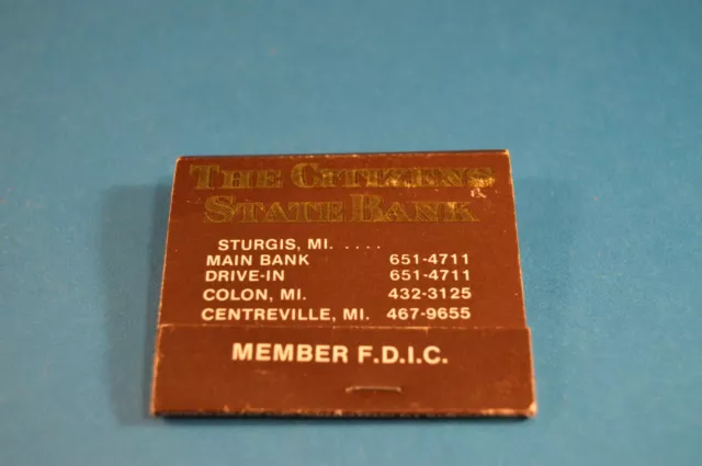 THE CITIZENS STATE BANK  MATCHBOOK  MICHIGAN matchcover  unstruck complete match