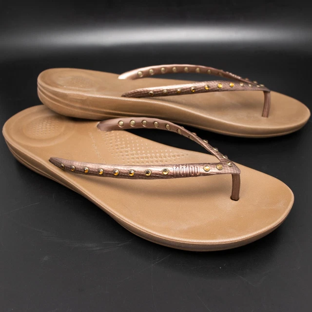 Fitflop Iqushion Crystal Bronze Flip Flop Sandals Womens SIZE 10 EU 42