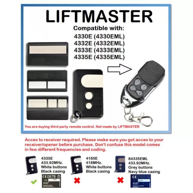 433.92MHz Chamberlain Liftmaster Handsender Funkfernbedienung für 4330E 433 H3G2