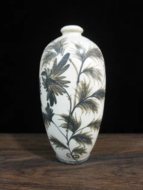11.2" Chinese  age-old Song Cizhou Kiln Flower Pattern Plum Vase