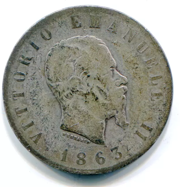 Italy 2 Lire 1863-T BN scarce date/mint KM-6a.2   lotmar3640