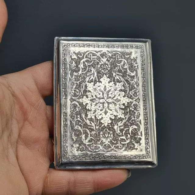 Antique Beautifully Decorated Persian Solid Silver Cigarette Box