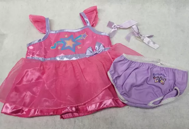 Build A Bear Dress Pink Star Satin Purple Bow Panties Bows 3 pc Outfit Set