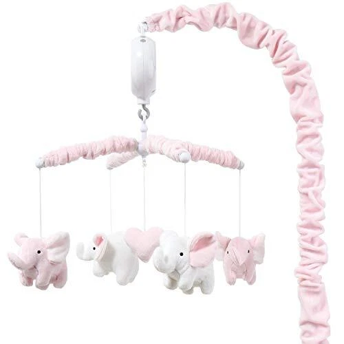 Pink Elephant Musical Crib Mobile for Baby Girls | Digital Music Box with 12