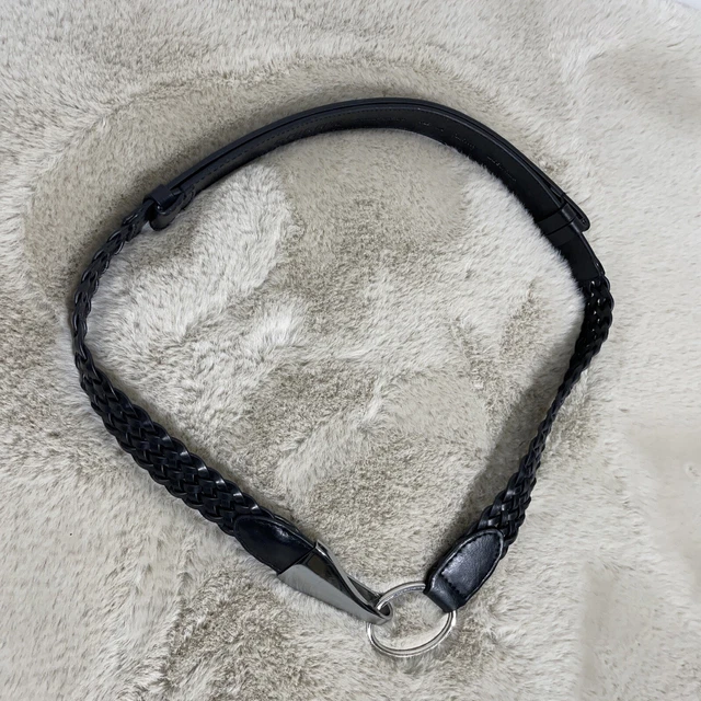 Chico's M/L Black Belt Braided Adjustable Length Metal Clasp Faux Leather