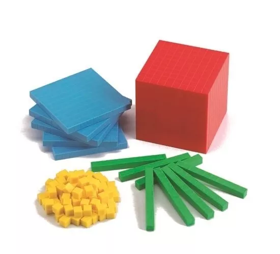 Plastic Colour Coded Tens Set - MAB Blocks - 100 Cubes 10 Rods 10 Flats 1 Base E