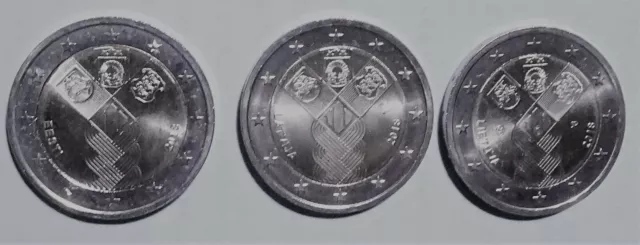 Estonie Lettonie Lituanie 2018 3 pièces de 2€ "indépendances pays baltes UNC