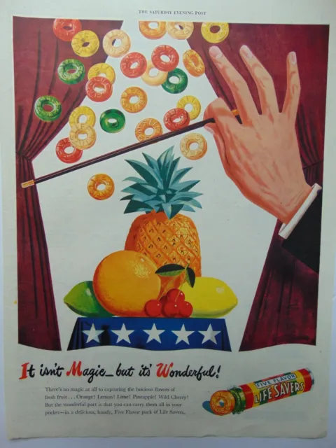 1945 WONDERFUL MAGIC LIFE SAVERS CANDY  vintage art print ad