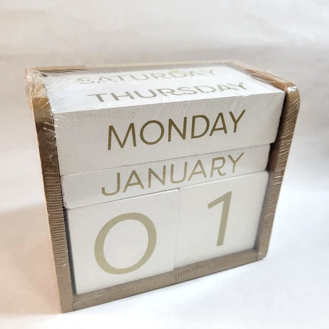 PERPETUAL CALENDAR WOODEN Blocks Month Day Date Tabletop for Desk