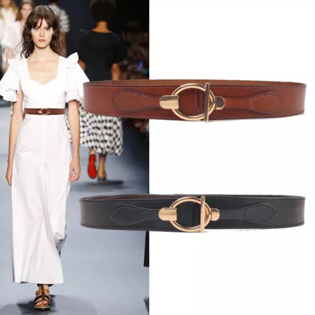 Real Leather Elastic Waist Belt Fashion Gold Metal Hook Buckle Stretch Waistband