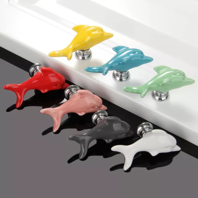 Fashion Dolphin Ceramic Door Pulls Handles Kitchen Cabinet Drawer Cupboard Knobs