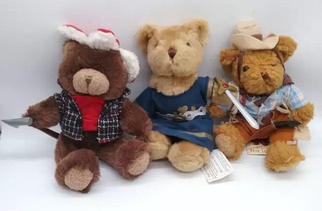 3x Bears from The Teddy Bear Collection - Nigel Knight, Lumberjack, Clint Cowboy