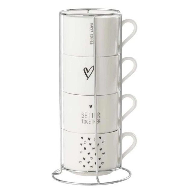 Paris Prix - Lot De 4 Tasses Sur Rack "amour" 10cm Blanc