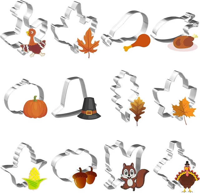 12 Pcs Large Fall Thanksgiving Cookie Cutters Set - Pumpkin, Turkey, Maple Leaf,