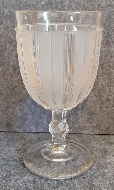 EAPG Double Ribbon (Frosted) Clear Glass Goblet, Adams & Co, Pittsburgh c1870