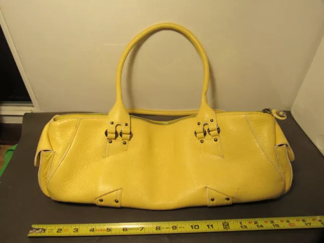 Cole Haan Satchel Handbag Women M Yellow Pebble Leather Purse Bag