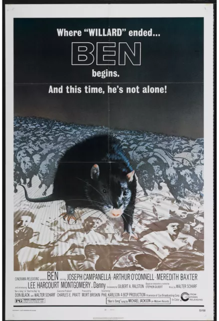 BEN/WILLARD original 1972 HORROR one sheet movie poster RATS/MICHAEL JACKSON