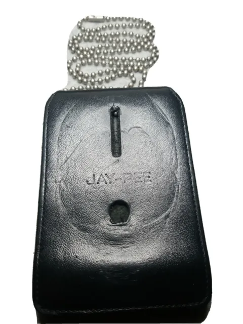 Vintage Jay-Pee Black Leather Police Neck ID & Badge Holder w Chain Undercover