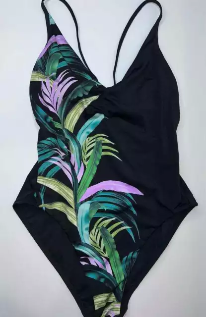 NEW SEAFOLLY BLACK Las Palmas Sweetheart One Piece Swimsuit Palm Leaf Sz 8  10667 $42.99 - PicClick