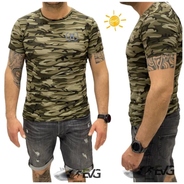 Maglia Maglietta T-Shirt Militare Uomo Cargo Manica Corta Sport Caccia Pesca Evg