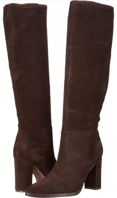 NINE WEST High Knee Boots Womens Size6 Dark Brown Suede Leather Pointed Toe.