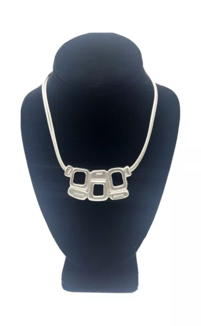 Silver Pendant Necklace Abstract Squares Rhinestones Collar Necklace Elegant...