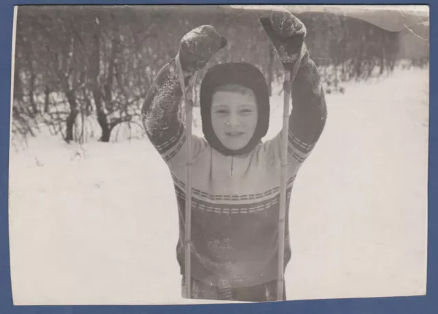 Beautiful Boy in the snow, a cute child Soviet Vintage Photo USSR