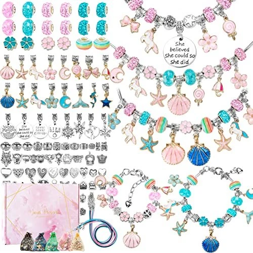Kit de fabricación de pulseras dijes para niñas TAODUDU 112 PIEZAS, kit de fabricación de joyas para