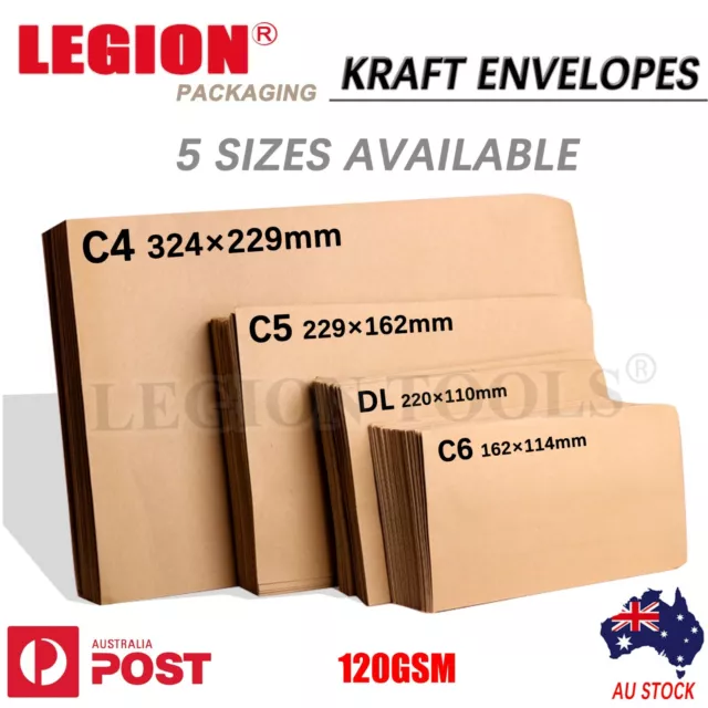 Kraft Envelopes Brown C4 C5 C6 DL Mailer Standard Business Envelope 120GSM AU