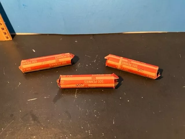 LOT Lincoln Wheat Cent Pennies 3 Rolls 150 Coins 1940s Circulated Penny Roll