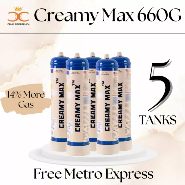 FREE SAME DAY POSTAGE! 5 x CREAMY MAX Cream Charger 660g - Free Nozzle