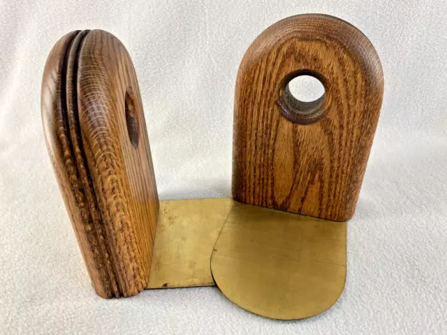 Mid Century Modern Solid Wood Bookends Arches With Circle Cutout MCM Vintage