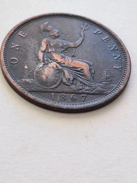 UK 1867 Queen Victoria Penny Coin in Good Very Fine Condition 2