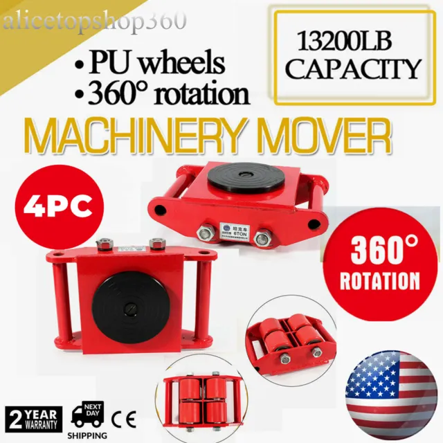 6T Industrial Machinery Mover w/ 360° Rotation Cap Dolly Skate Cart 4 Roller Red