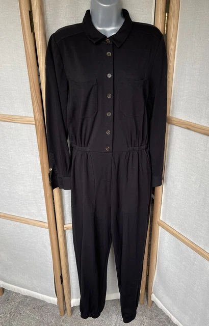Hush black jumpsuit viscose polyamide blend UK 12