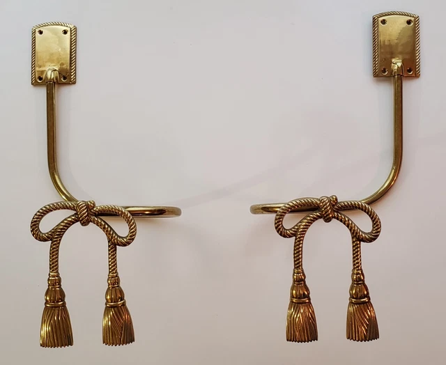VTG Brass Bowtie Tassel Set Gold Hollywood Regency Royal Swag Curtain Tiebacks