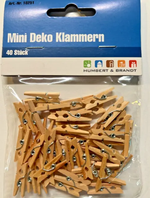 40 Mini Dekoklammern holzfarben Deko Klammern Holzklammern Holz Wäscheklammern