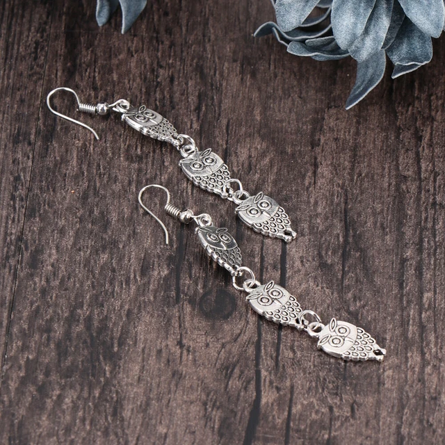 Vintage-Schmuck Mädchenschmuck Eulenförmige Ohrhaken Gruselige Ohrringe Silver