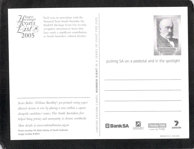 S0292 Australia 2005 BankSA Heritage Icon Secret Ballot postcard 2