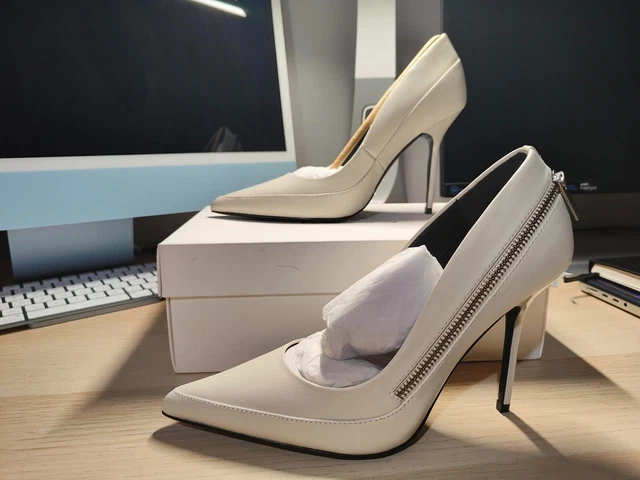 REISS HOXTON COURT Leather Zip Detail Court Shoes Off White UK