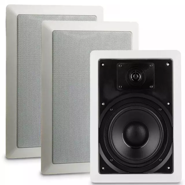 Two 6.5" 2 Way In-Wall Flush Mount Audio Speakers 120W White Home Theatre Office