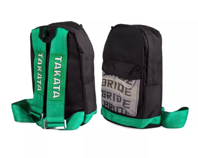 JDM BRIDE RACING BACKPACK w/ GREEN RACING HARNESS ADJUSTABLE SHOULDER STRAPS NEW 2