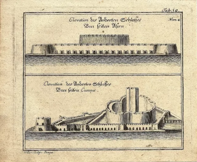 Antique engraving, Myller, Reitschloss plate 19