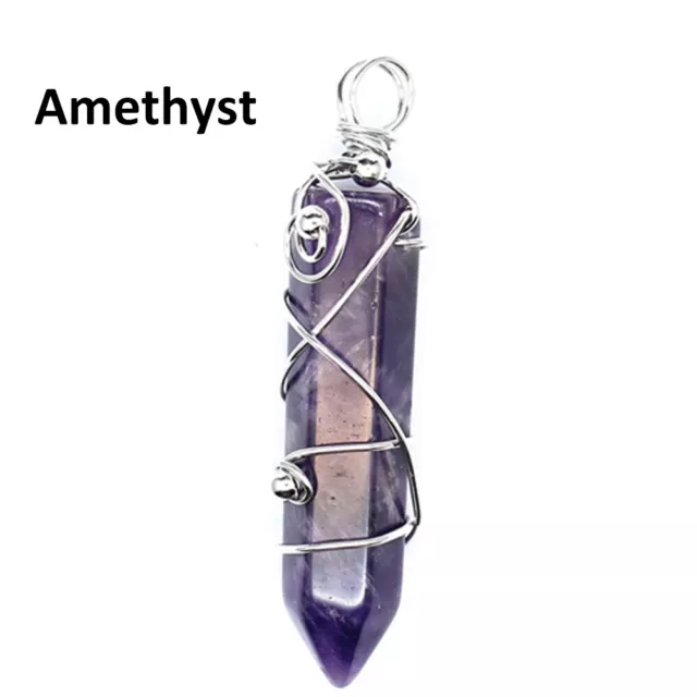 Natural Wire Wrapped Crystal Point Pendant Chakra Quartz Gemstone Reiki Healing