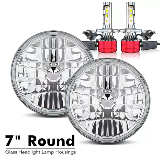 Pair 7" inch Round LED Headlights High/Low Beam H4 for Chevy Truck Camaro C10